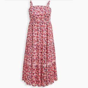 NWT Torrid Pink Floral Midi Chiffon and Lurex Tiered Dress 4x